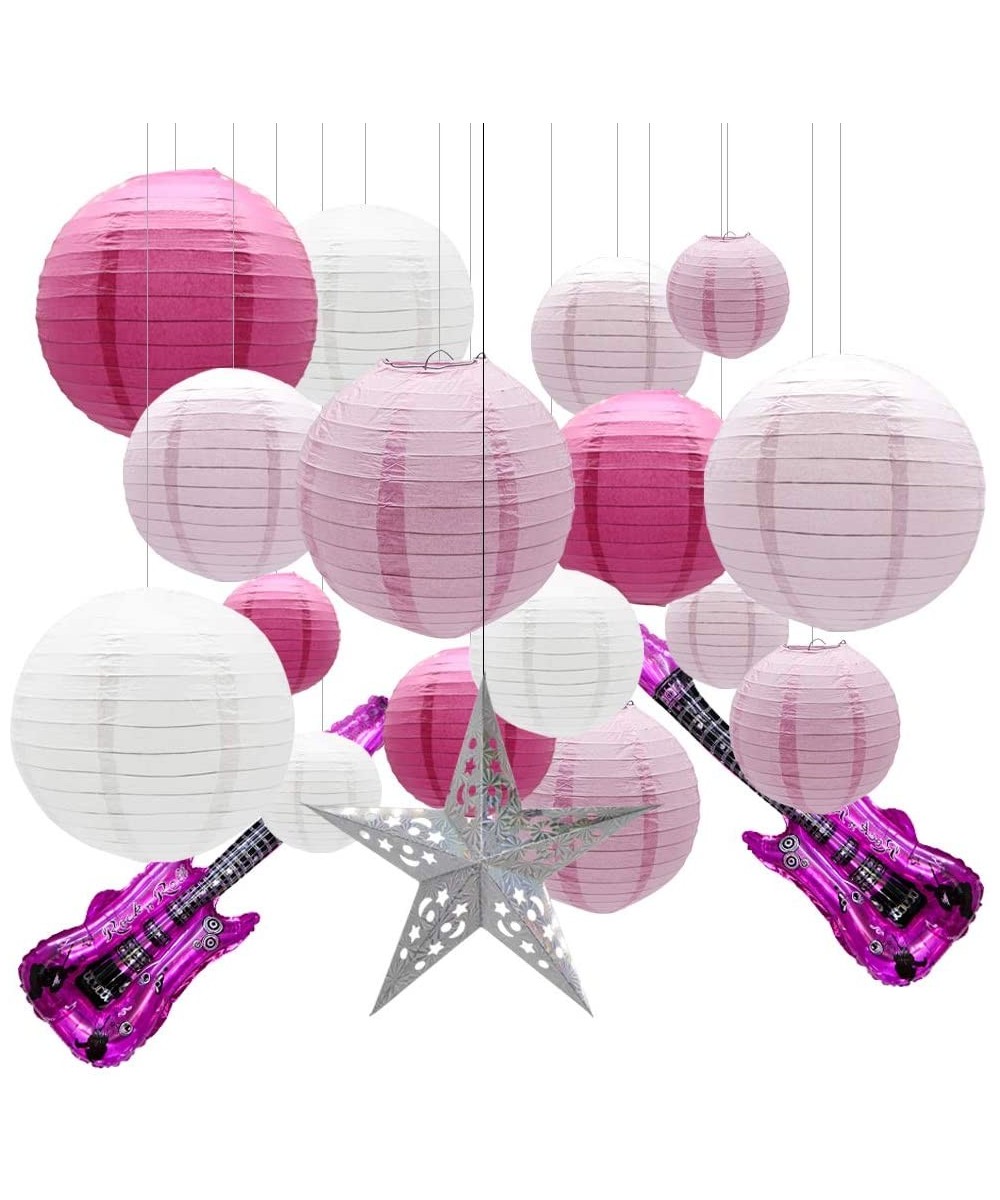 Round Chinese Paper Lanterns Decorative 20pcs with Guitar Foil Balloons Star Lantern for Wedding Birthday Party Valentine's D...