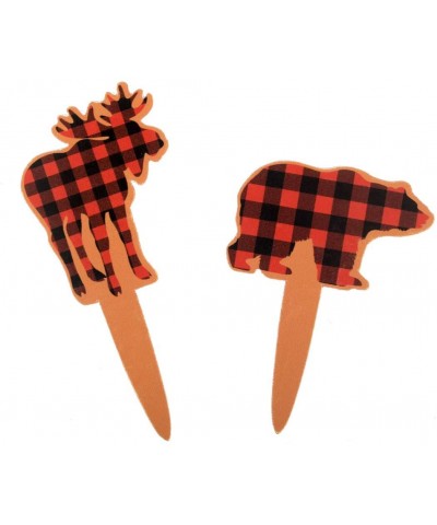 Buffalo Check Moose and Bear Party Picks- 24-Pack- Buffalo Plaid Party Collection - Party Picks - C1182XNA3QU $7.40 Tablecovers