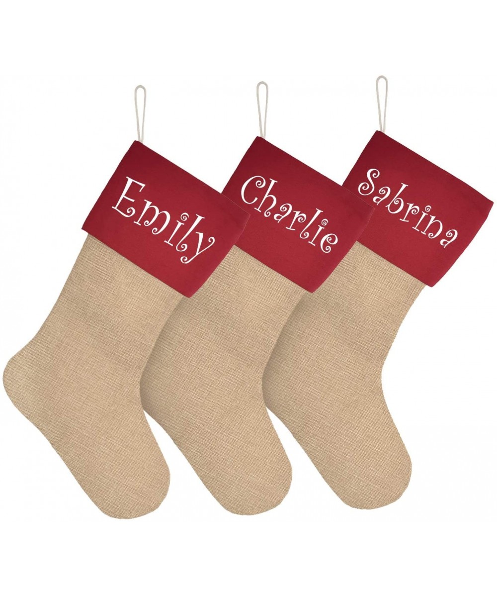 Personalized Christmas Stockings Set of 3 Red Large Plain DIY Xmas Holiday Fireplace Hanging Decoration Gifts for Family Kids...