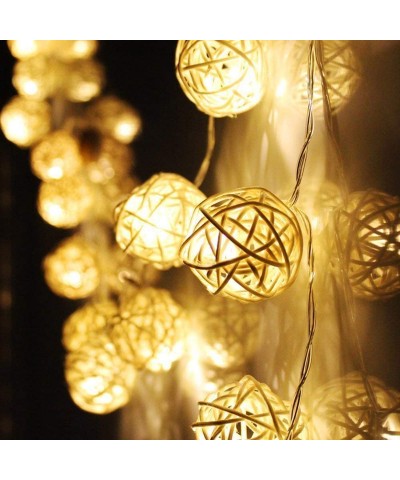 6.6ft LED Rattan Balls Decor- 20 Globe Rattan Balls Lights- Battery Powered- Fairy Light Lamp for Christmas Indoor Bedroom Pa...