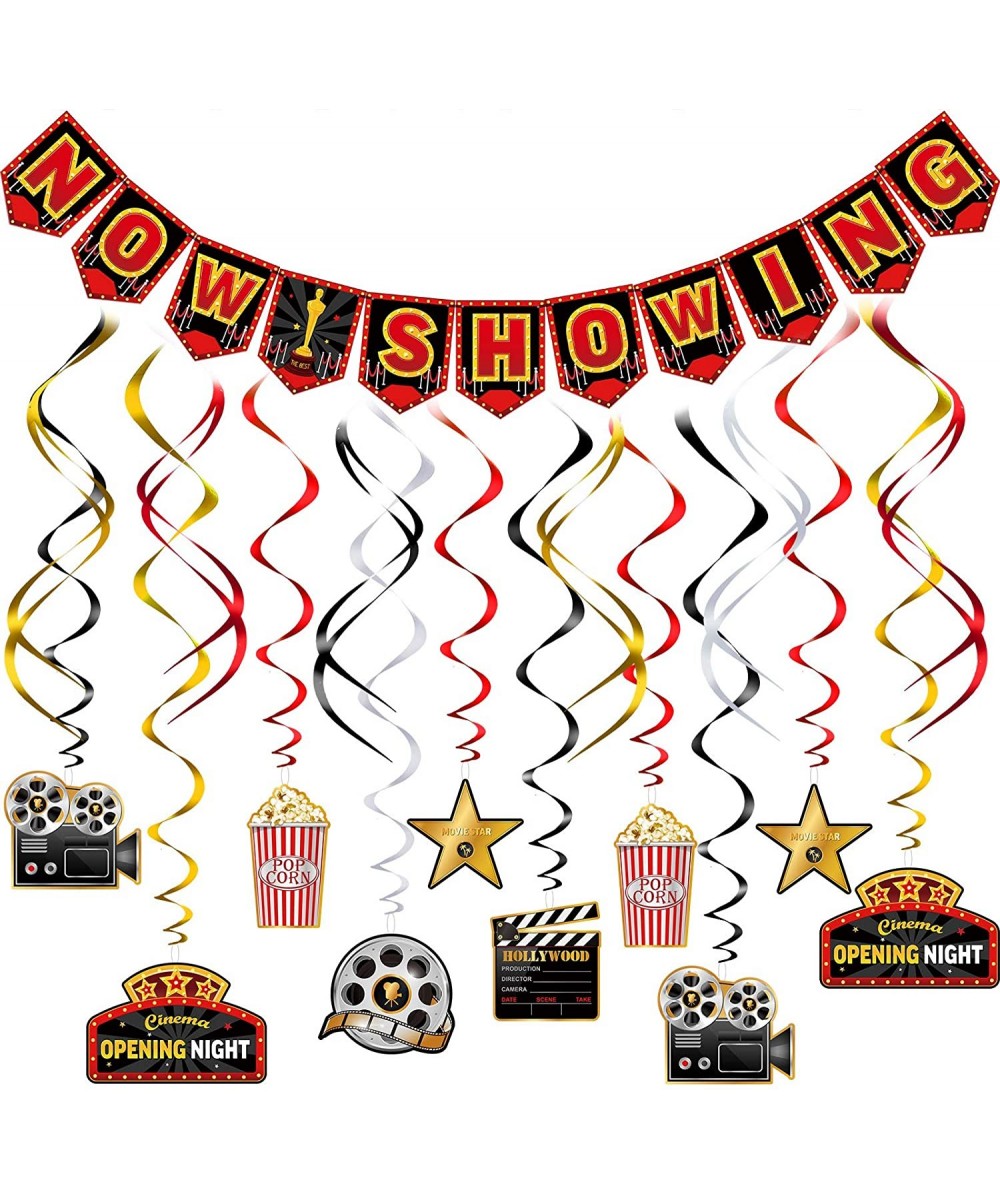 45 Pieces Movie Night Decorations Hollywood Party Decorations Kit Now Showing Banner Hanging Swirls Hollywood Movie Theater T...