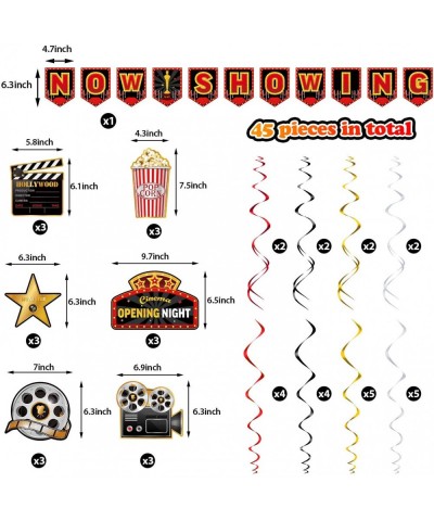 45 Pieces Movie Night Decorations Hollywood Party Decorations Kit Now Showing Banner Hanging Swirls Hollywood Movie Theater T...