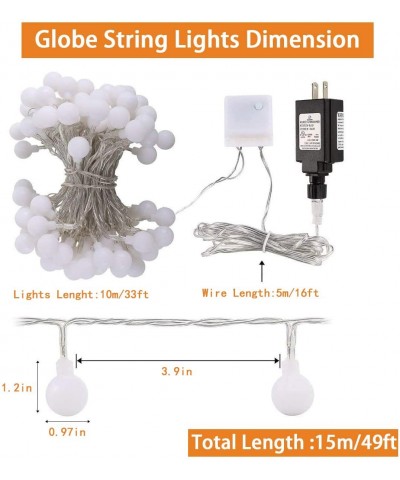 Globe String Lights- 49ft 100 LED Plug in String Lights with 29V Low Voltage &Timer& Memory Function & 8 Modes Fairy Lights f...