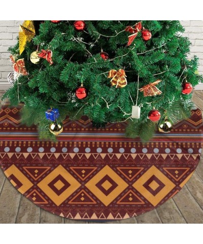 Christmas Tree Skirt Tree Mat Xmas Brown Tribal Pattern Geometry Reindeer Festive Party Supplies Decorations - Black27 - C619...