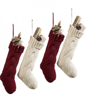 Christmas Stockings- Knit Christmas Stockings- Unique Burgundy and Ivory White Knit Christmas Stockings 14" Pack 4 - Christma...