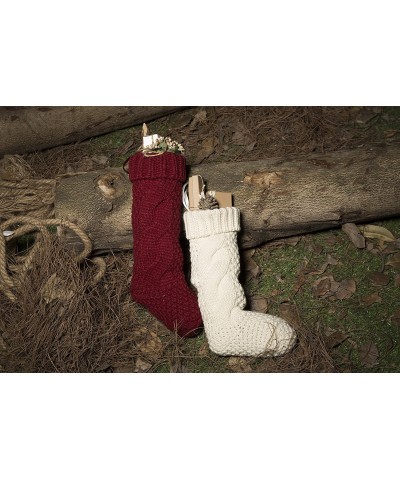 Christmas Stockings- Knit Christmas Stockings- Unique Burgundy and Ivory White Knit Christmas Stockings 14" Pack 4 - Christma...