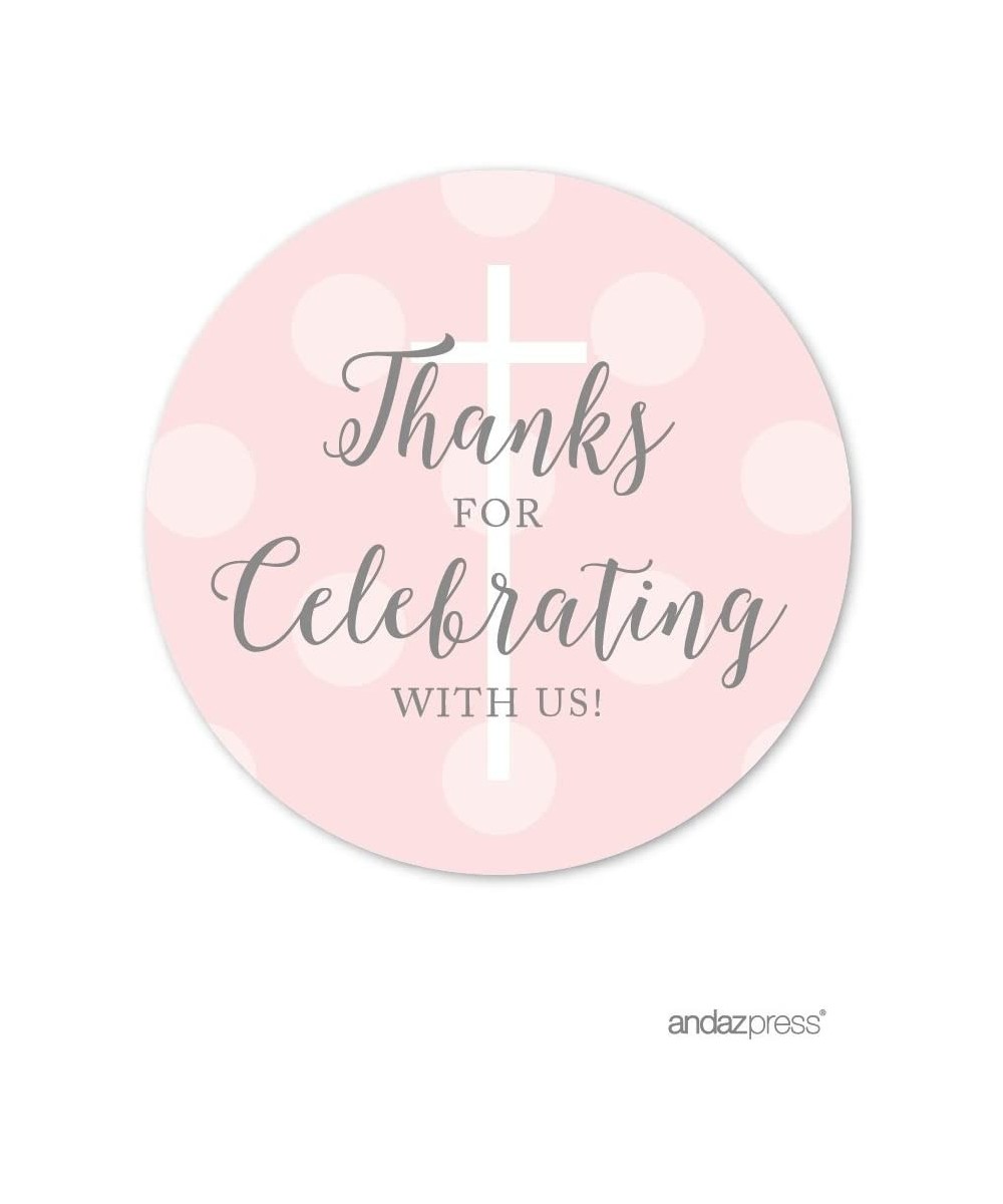 Blush Pink and Gray Baby Girl Baptism Collection- Round Circle Label Stickers- Thanks for Celebrating with US- 40-Pack - Labe...