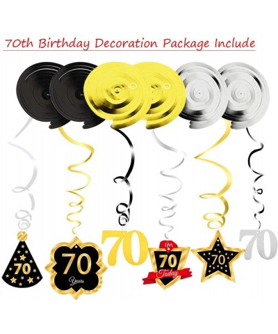 70 Birthday Decoration Ceiling Hanging Swirls- Happy 70th Birthday Party Silver Black Gold Foil Swirl Streamers- Birthday Par...