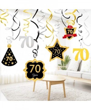 70 Birthday Decoration Ceiling Hanging Swirls- Happy 70th Birthday Party Silver Black Gold Foil Swirl Streamers- Birthday Par...