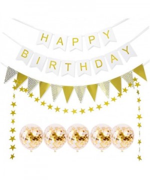 Birthday Party Wall Decoration - Metallic Gold HAPPY BIRTHDAY Banner & Triangle Flags Paper Banner & Star Garland & Confetti ...