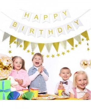 Birthday Party Wall Decoration - Metallic Gold HAPPY BIRTHDAY Banner & Triangle Flags Paper Banner & Star Garland & Confetti ...