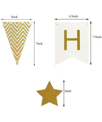 Birthday Party Wall Decoration - Metallic Gold HAPPY BIRTHDAY Banner & Triangle Flags Paper Banner & Star Garland & Confetti ...