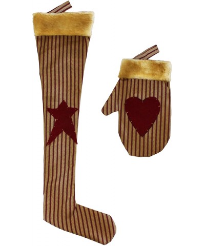 Rustic Antique Christmas Tree Hanging Stocking with Glove- Primitives Star- Heart Design Hanging Decoration Gifts- 2 Assorted...