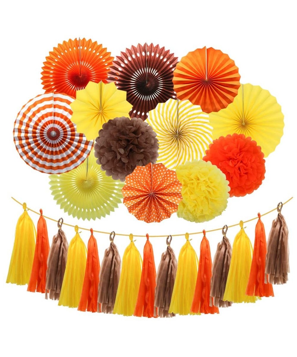 Fall Party Decorations Set Festival Thanksgiving Party Supplies- Orange Yellow Brown Hanging Paper Fans Pom Poms Flowers Tiss...