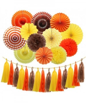 Fall Party Decorations Set Festival Thanksgiving Party Supplies- Orange Yellow Brown Hanging Paper Fans Pom Poms Flowers Tiss...