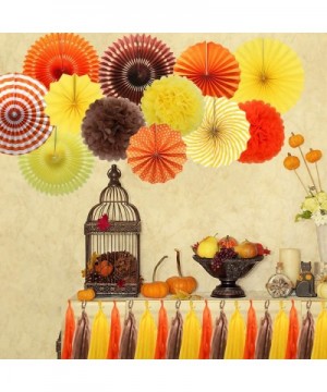Fall Party Decorations Set Festival Thanksgiving Party Supplies- Orange Yellow Brown Hanging Paper Fans Pom Poms Flowers Tiss...