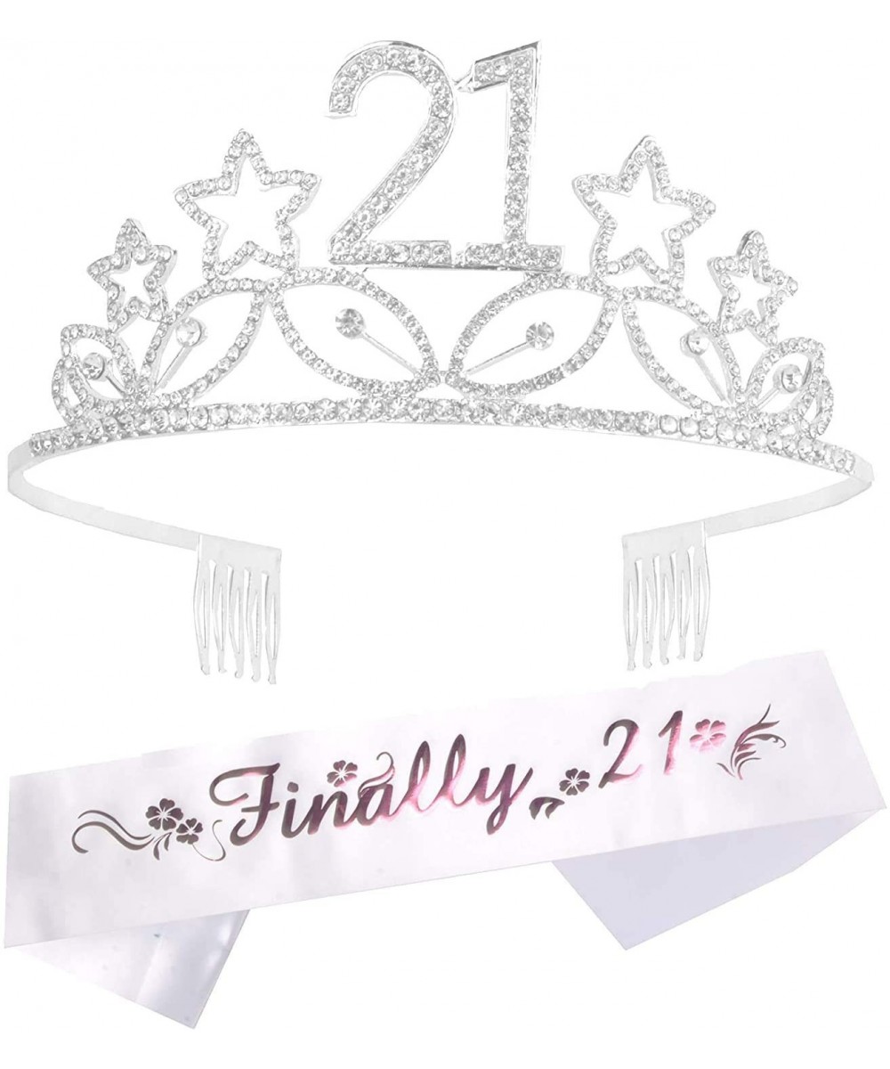 21st Birthday Gifts for Girl- 21st Birthday Tiara and Sash- Happy 21st Birthday Party Supplies- Finally 21 Glitter Satin Sash...