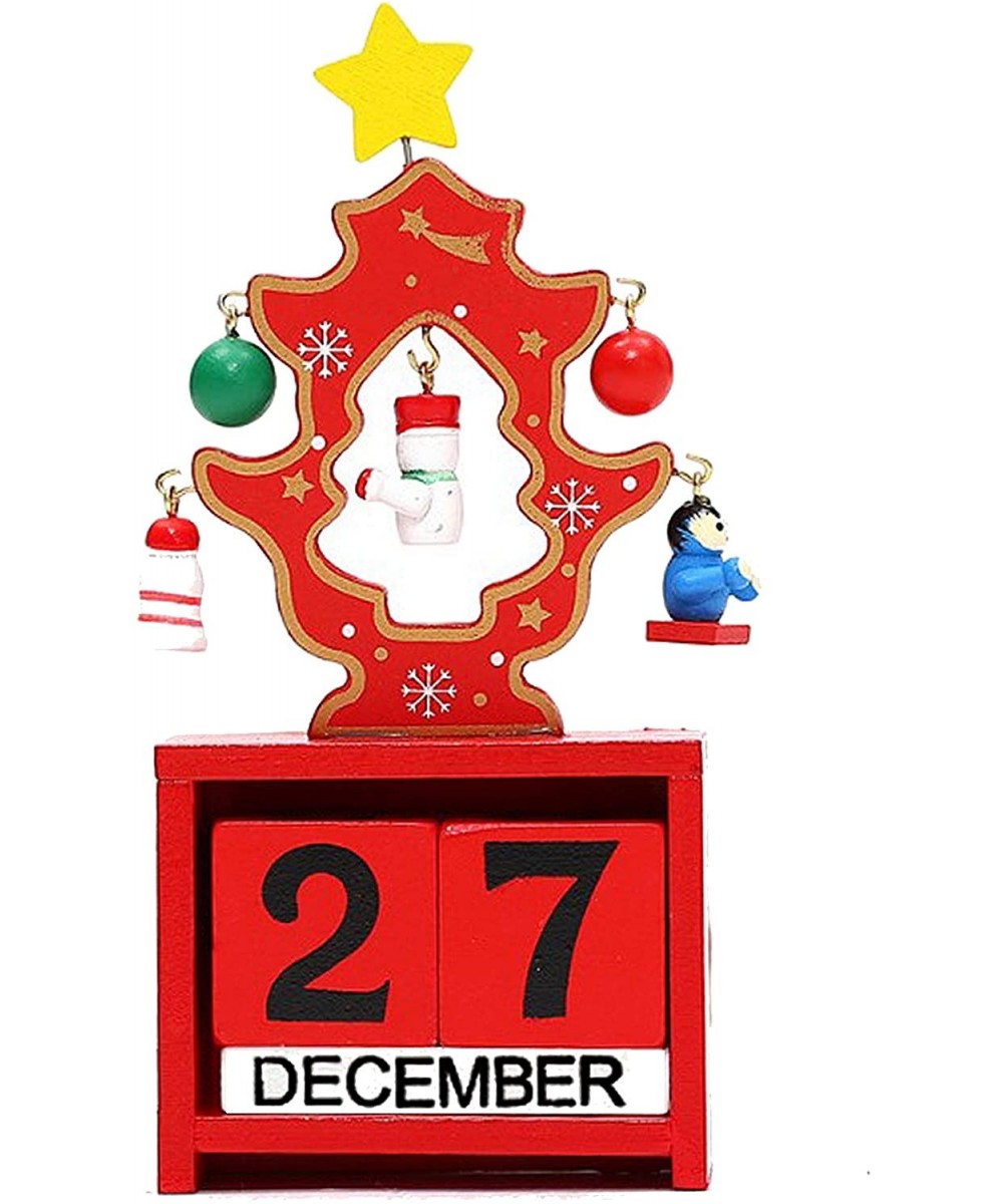 Christmas Countdown Calendar Wooden Blocks Perpetual Desk Calendar Reindeer Snowman Santa Retro Christmas Handmade for Home O...