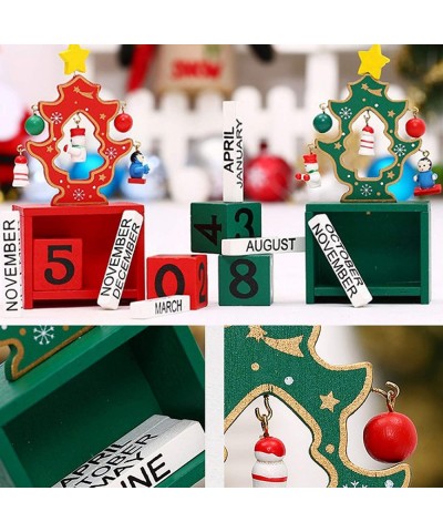 Christmas Countdown Calendar Wooden Blocks Perpetual Desk Calendar Reindeer Snowman Santa Retro Christmas Handmade for Home O...