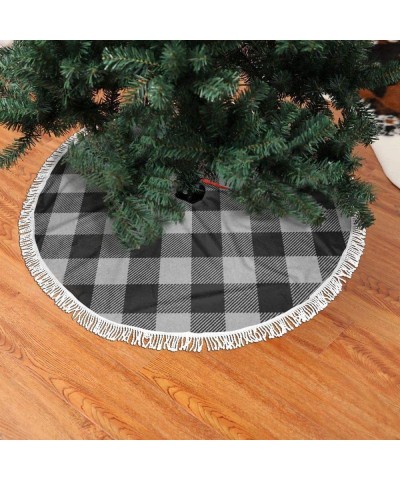 Christmas Tree Skirt 48" Inch Black and White Plaid Buffalo Xmas Tree Skirt Mat with White Tassel for Party Holiday- Tree Ski...