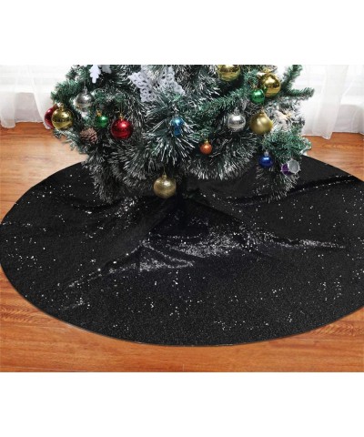 Christmas Tree Skirt Sequin Glitter Halloween Decoration 50-Inch Black - Black - CI18YQ3UUAC $10.90 Tree Skirts