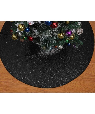 Christmas Tree Skirt Sequin Glitter Halloween Decoration 50-Inch Black - Black - CI18YQ3UUAC $10.90 Tree Skirts