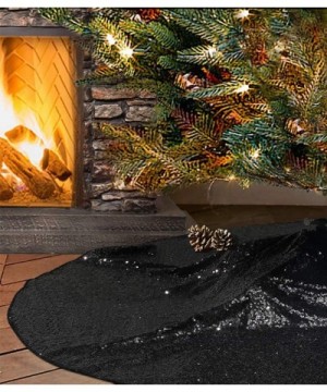 Christmas Tree Skirt Sequin Glitter Halloween Decoration 50-Inch Black - Black - CI18YQ3UUAC $10.90 Tree Skirts