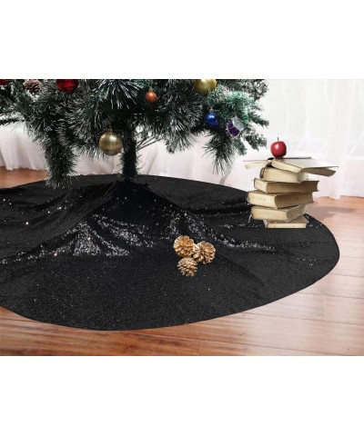 Christmas Tree Skirt Sequin Glitter Halloween Decoration 50-Inch Black - Black - CI18YQ3UUAC $10.90 Tree Skirts