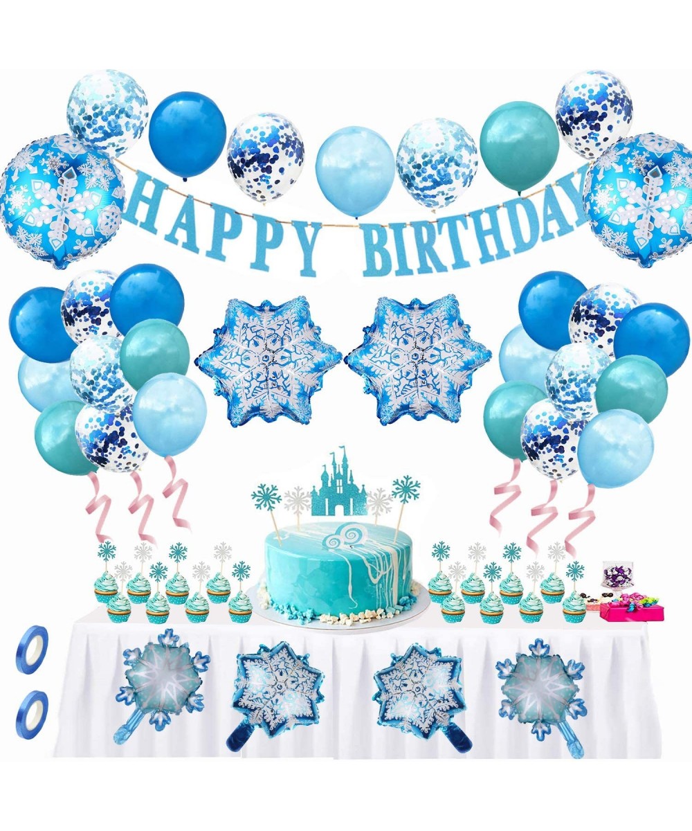 57PCS Upgrade Frozen Birthday Party Decorations Happy Birthday Banner Snowflake Castle Cake Topper Balloons Supplies For Birt...