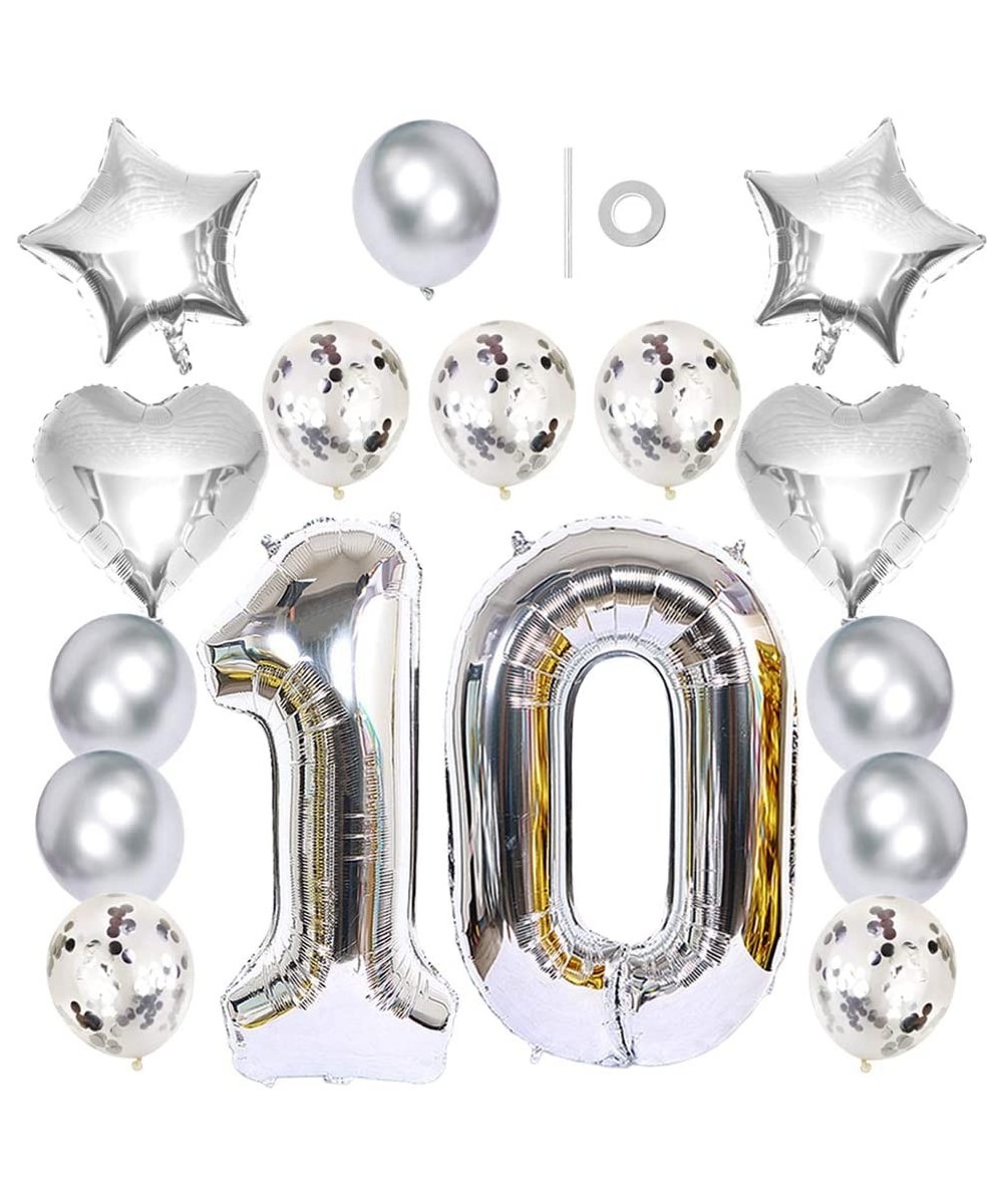 40" 10th Number Balloon Mylar Balloon 18" Star Heart Foil Balloon 12" Sequins Latex Balloon for Birthday Party Wedding Bridal...