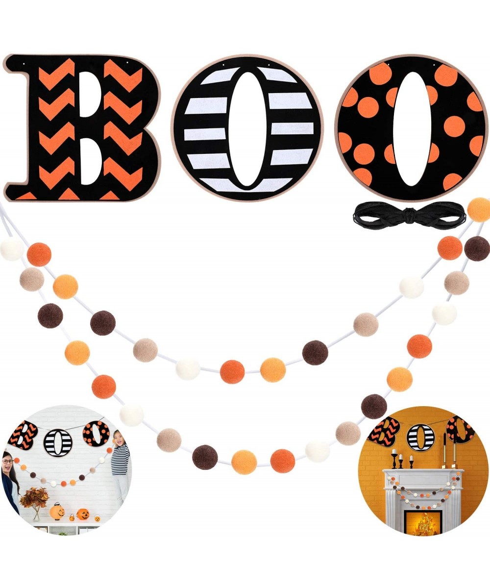 Halloween Felt Ball Garland Colorful Boo Sign Banner Wool Felt Ball Pom Pom Garland Halloween Hanging Garland Banner for Hall...