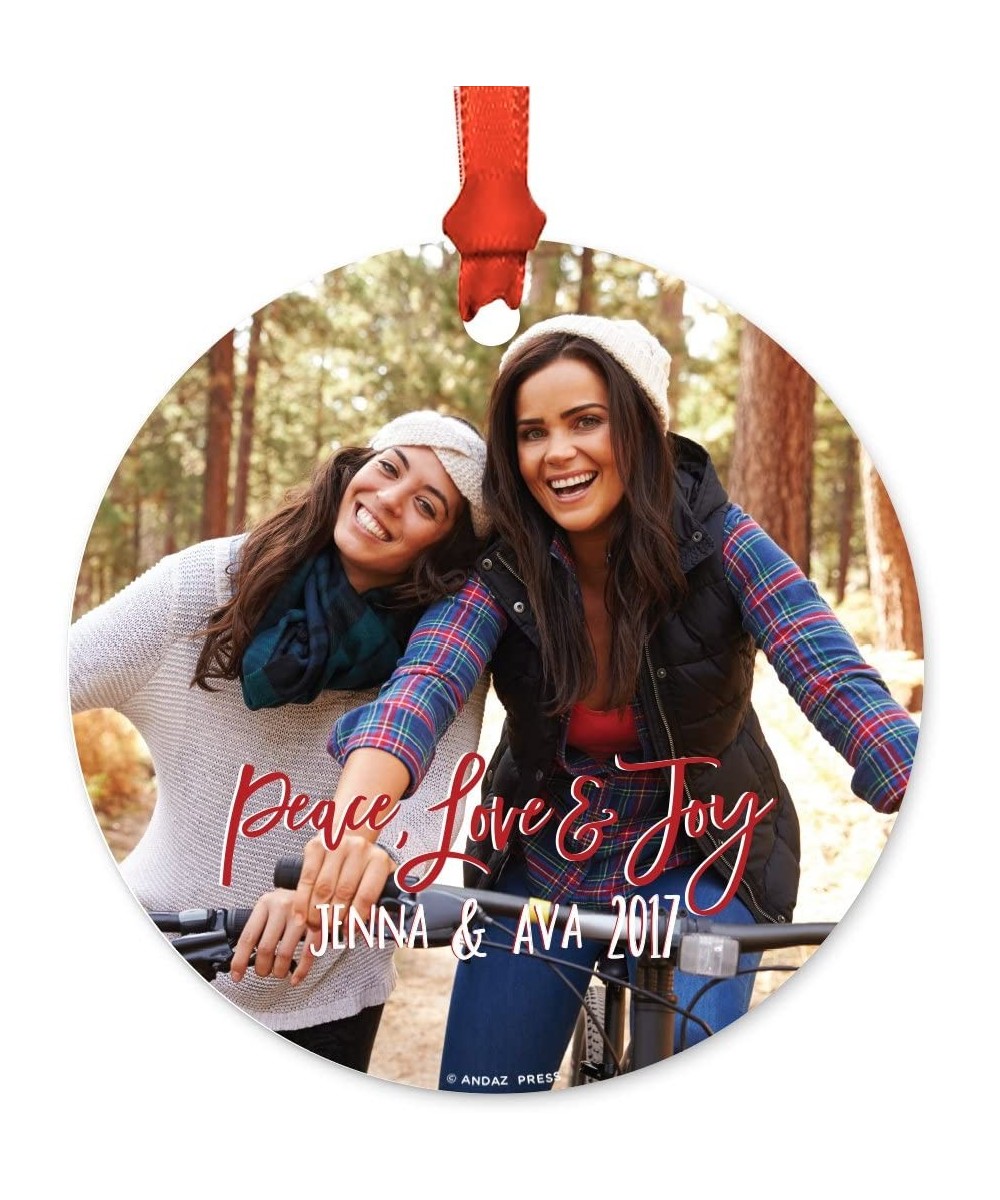 Photo Personalized Metal Christmas Ornament- Wedding- Peace Love and Joy- Bride Groom Names- Mrs. Mrs- 1-Pack- Includes Ribbo...