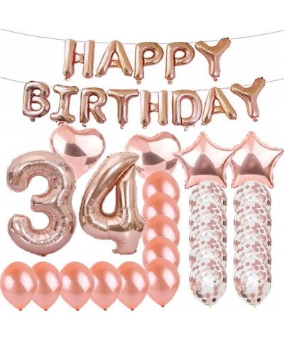Sweet 34th Birthday Decorations Party Supplies-Rose Gold Number 34 Balloons-34th Foil Mylar Balloons Latex Balloon Decoration...