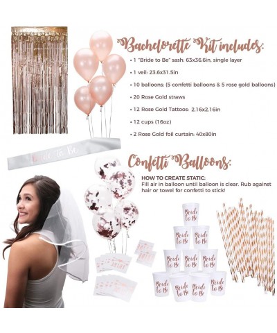 Rose Gold Pink Bachelorette Party Supplies Decorations Kit - Balloons- Backdrop- Cups- Straws- Tattoos- Sash- and Veil - CU18...