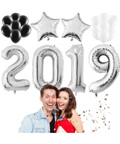 2019 Balloons Silver Decorations Banner Kit-Large Silver 2019 Balloons - Silver Stars Balloons - Black White Latex Balloons f...