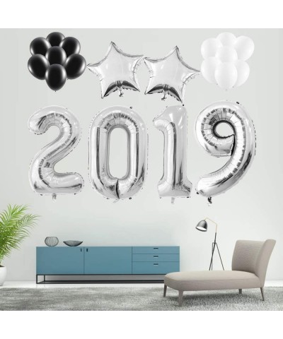 2019 Balloons Silver Decorations Banner Kit-Large Silver 2019 Balloons - Silver Stars Balloons - Black White Latex Balloons f...