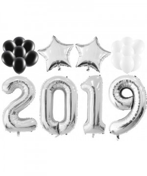 2019 Balloons Silver Decorations Banner Kit-Large Silver 2019 Balloons - Silver Stars Balloons - Black White Latex Balloons f...