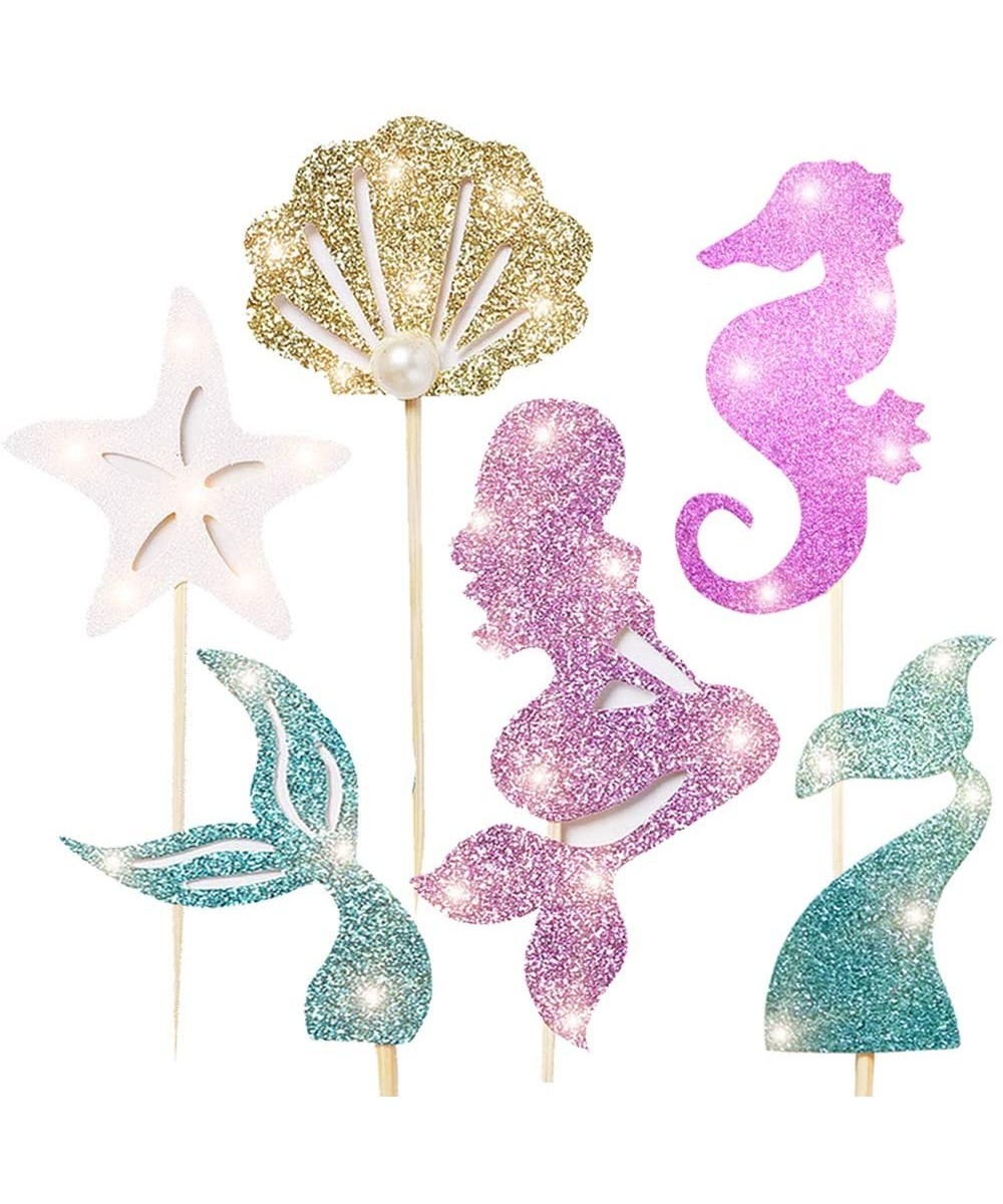 48pcs mermaid Party Decoration Supplies-Adorable Glitter Mermaid Theme Cupcake Topper-Perfect For Birthday Party-Baby Shower-...