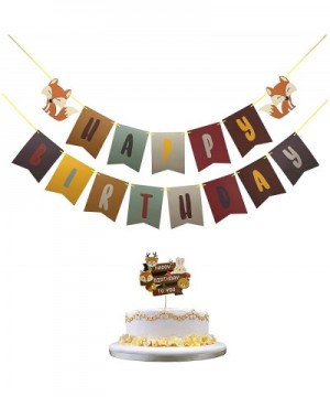 Animal Happy Birthday Banner and Cake Topper with Fox Signs- Hanging Colorful Garland for Animal Themed Kids Birthday Party D...