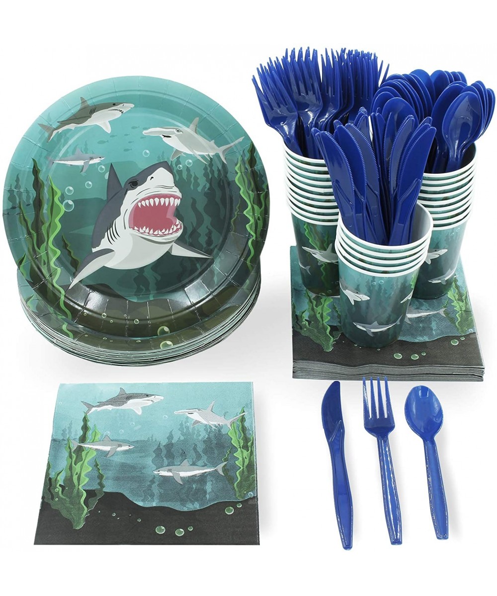 Shark Party Bundle Includes Plates- Napkins- Cups- and Cutlery (Serves 24- 144 Pieces) - CQ187XUGWLK $16.03 Party Packs