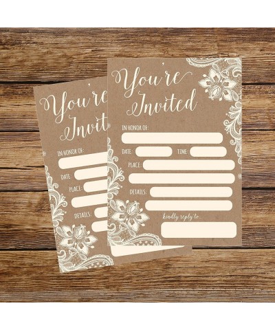 50 Fill In Invitations- Burlap and Lace- Kraft- Wedding Invitations- Bridal Shower Invitations- Rehearsal Dinner- Dinner Invi...