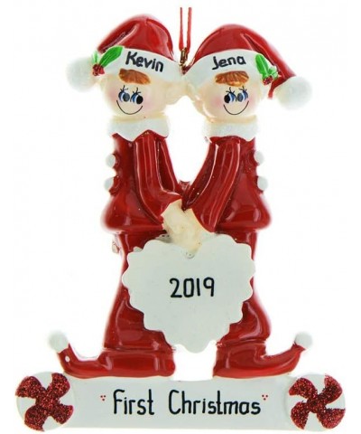 Personalized Sweet Hearts Elves Christmas Tree Ornament 2020 - Cute Red Happy Romantic Elf Couple Together Sibling Best Frien...