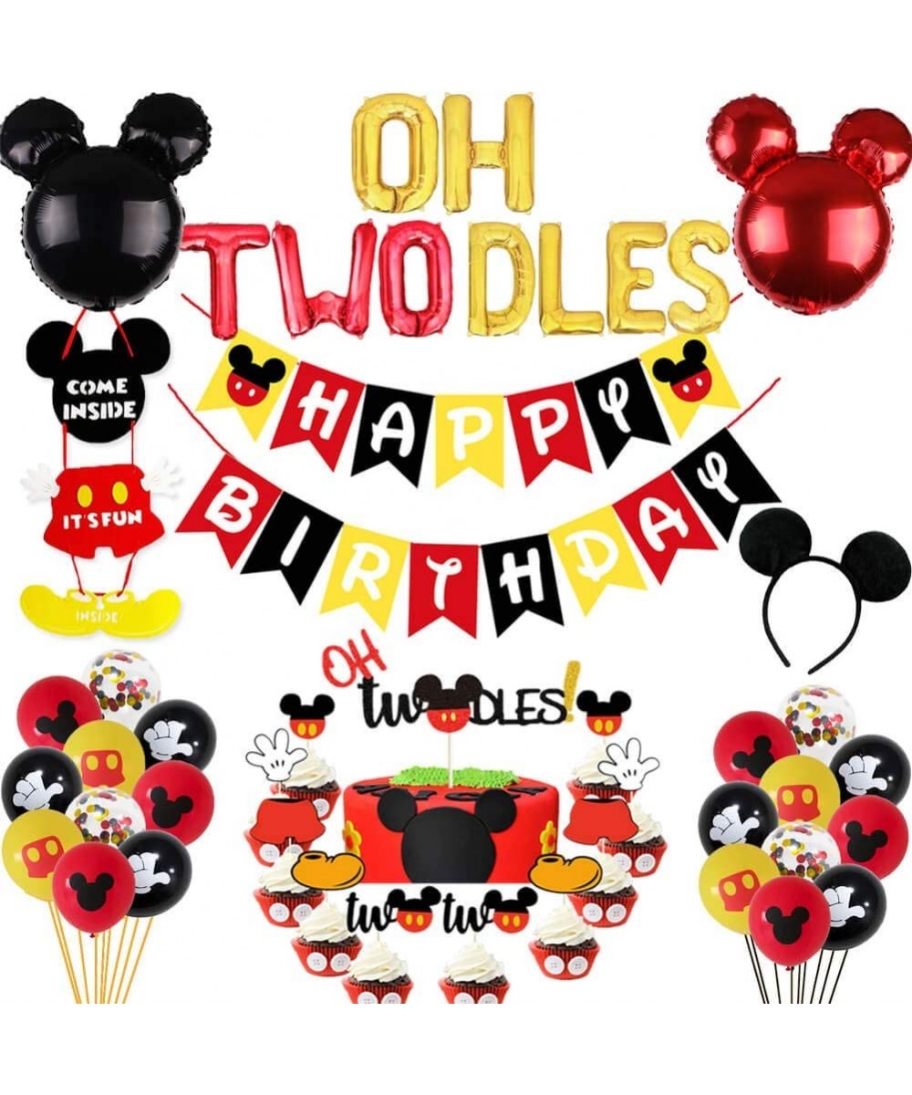Mickey Mouse 2nd Birthday Party Supplies Decorations- Oh Twodles Balloons- Glittery Mickey Second Birthday Cake Cupcake Toppe...