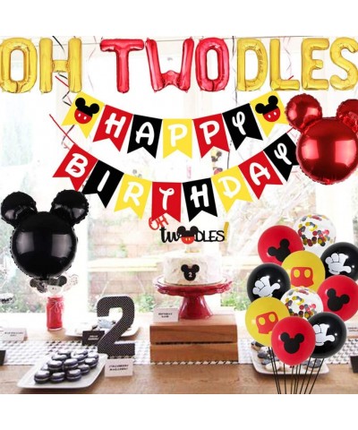 Mickey Mouse 2nd Birthday Party Supplies Decorations- Oh Twodles Balloons- Glittery Mickey Second Birthday Cake Cupcake Toppe...