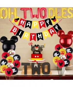 Mickey Mouse 2nd Birthday Party Supplies Decorations- Oh Twodles Balloons- Glittery Mickey Second Birthday Cake Cupcake Toppe...