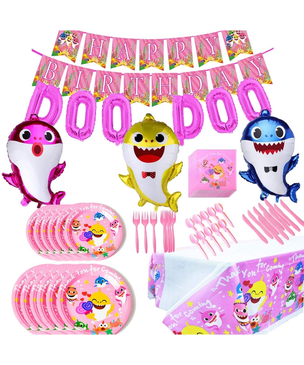 Baby Cute Shark Party Supplies Birthday Decorations Set- Pink for Girls Baby Shark DOO DOO Balloons Happy Birthday Banner Cak...