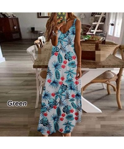 Women's Sleeveless Loose Tie Dye Maxi Dresses Summer Tank Top Dress Casual Tunics Long Dress Beach Swing Dress - 5-green - CC...