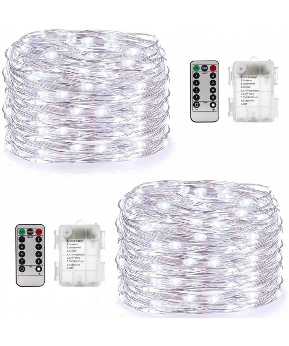 Fairy String Lights- 2 Pack 100 LEDs String Lights with 8 Modes Remote and Timer 33ft Silver Wire- Waterproof Battery Operate...