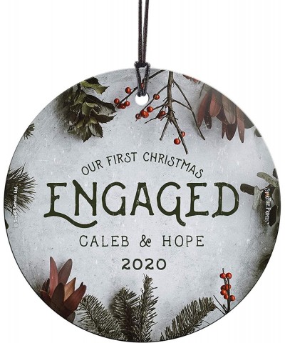 Our First Christmas Engaged Glass Ornament - Engaged Personalized - Cranberries and - Suncatcher Hanging Print Christmas Tree...