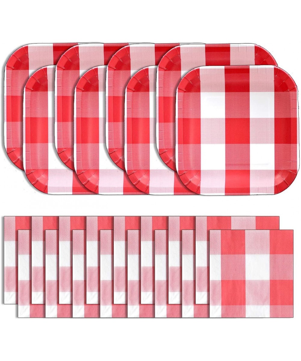 Red and White Party Bundle - Dinner Plates and Luncheon Napkins - Great for Lumberjack Themed Events- Rustic Birthday Party- ...